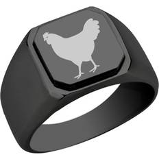 Ratungsten Cluck Engraved Signet Ring - Black