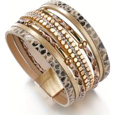 Temu Snakeskin Pattern Artificial Leather Bracelet - Metal Pipe