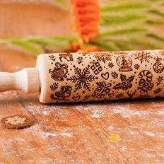 Rolling Pins on Black Friday sale Temu Christmas Embossed Wooden 13.7 Inch Rolling Pin