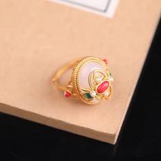 Temu Fashion White Natural Stone Decor Ring - Golden