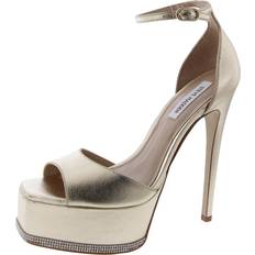 Steve Madden Keeva Leather Ankle Strap Platform Heels - Gold