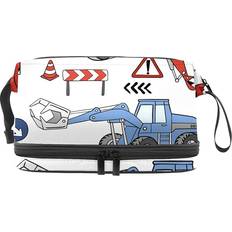 Waterproof - Women Toiletry Bags & Cosmetic Bags VAPOKF Construction Trucks And Bulldozers Double Layer Cosmetic Bag - White