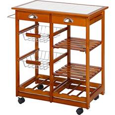 Shelves Trolley Tables Homcom Wooden Rolling Kitchen Cart Natural Trolley Table