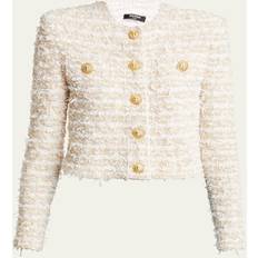 Balmain Woman Outerwear Balmain Cropped Tweed Jacket - White