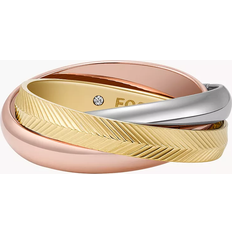 Damen/Unisex - Edelstahl Ringe Fossil Harlow Interlocking Links Tri Tone Band Ring - Gold/Silver/Rose Gold/Transparent