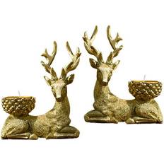 Candlesticks, Candles & Home Fragrances Koolsoo Tealight Candlestick Elk Resin Statue Gold Candle Holder