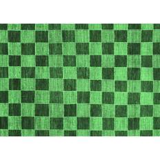 Ahgly Company Indoor Rectangle Checkered Emerald Green Area Rug 4 x 6