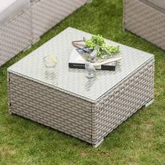 Cosiest Warm Gray Square Wicker Glass-Top Coffee Table