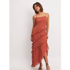 NA-KD Ruffle Chiffon Midi Dress - Orange