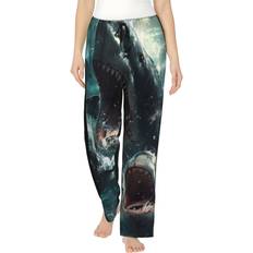 Breathable Pajamas Bingfone Wave Ocean Animal Shark Pajamas Pants - Black