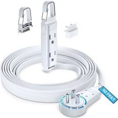 Maximm Cable, 360 Rotating Flat Plug Extension Cord with a Removable Hook White Extension Cord 10 ft (16 Gauge) UL Certified