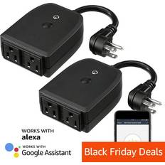 Electrical Outlets & Switches Torchstar Walmart.com, 2 Pack WiFi 2-in-1 Smart Plug Outdoor Waterproof Plug Energy Outlet APP Control Compatible with Google Home & Alexa