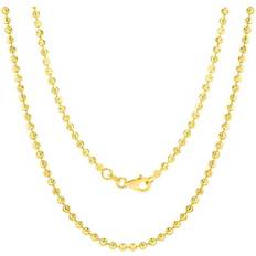 Nuragold 10K Yellow Gold Solid 2.5mm Diamond Cut Moon Ball Bead Chain Dog Tag Necklace Mens Women Jewelry Lobster Clasp