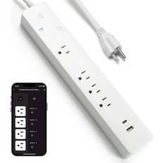 Electrical Outlets & Switches Merkury Innovations Geeni Multi Outlet Plug in Smart 4 Outlet Wall Plug Plus 2 USB Ports Surge Protector with 6 Ft Cord WiFi Control Alexa & Google Home Compatible White