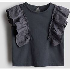 18-24M Blusar & Tunikor Barnkläder H&M Frill-trimmed Cotton Top - Grey