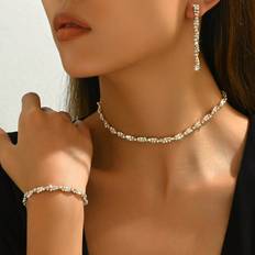 Glass Jewellery Sets Shein Luxury Ladies Braided Crystal Necklace - Embellished