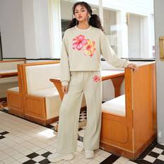 Elastane Tracksuits Children's Clothing Shein Casual Floral Print Long Sleeve Sweatshirt - Apricot