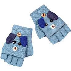 Cheap Mittens Ganswan Kids Winter Half Finger Gloves - Blue