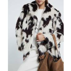 River Island Fuskpäls Med Komönster - Vit/a
