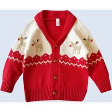 Boys - Red Cardigans Shein Young Boy Knitted Cardigan Long Sleeve - Red