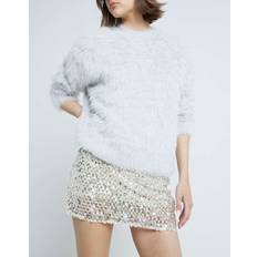 Faux Fur Tops River Island Ultra Fluffy Jumper - Light Grey