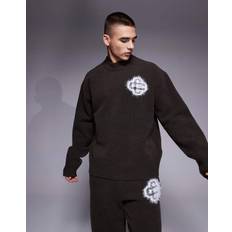 The Couture Club Fluffy Knit Emblem Jumper - Brown