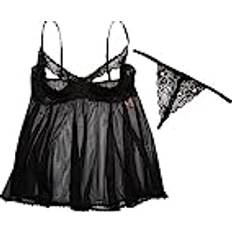 Shirley of Hollywood Plus Size Lace And Net Open Tip Baby Doll - Black