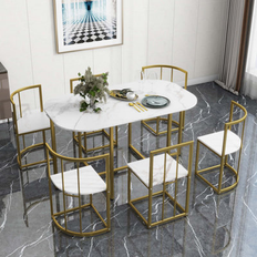 Tables 17 Stories 7-Piece Table Gold White Gold Dining Set 7pcs