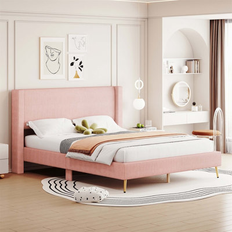 Pink Beds Ebern Designs Queen Size Corduroy Platform Bed 42.50 H x 65.70 W x 83.10 L