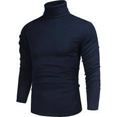 Poriff Men's Casual Slim Fit Basic Tops Knitted Thermal Turtleneck Pullover Sweater - Navy Blue