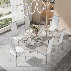 Glass - Gold Dining Sets Ivy Bronx Rectangle Tempered Glass Dining Set