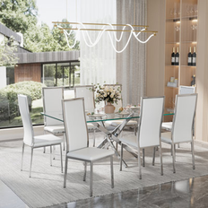 Gold Dining Sets Ivy Bronx Rectangle Tempered Glass Dining Set