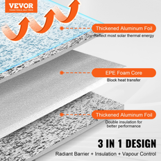 VEVOR double reflective insulation roll foam core radiant barrier 48 in x 50 ft