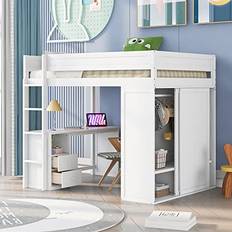 Lostcat Full Size Loft Bed with Desk