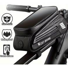 Temu Waterproof Bike Top Tube Bag With Touch Screen Phone Holder Capacity, Eva/polyester Material