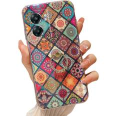 OnePlus Mobile Phone Cases OnePlus Case for Nord N300 5G 6.56-inch Retro Floral Slim Cute Case Bumper Shockproof Protection Cover for Teen Girls Women with Gold Ring Stand Flower Ethnic Style Phone Case for Nord N300 Mandala