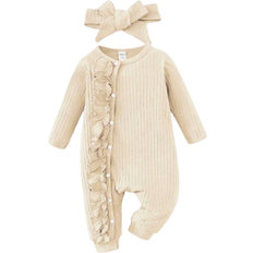 68/74 Nachtwäsche Shein Baby girls solid color romper with ruffle trim on the sleeves, casual for fall