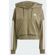 White - Women Jumpers adidas Essentials 3-Stripes French Terry Quarter Zip Hoodie - Grey