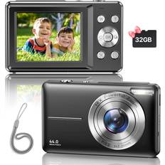 Vahoiald Digital Camera, 2024 Upgraded FHD 1080P Digital Camera with Strap 32GB SD Card 16X Digital Zoom Compact Point and Shoot Camera for Kids Portable Cameras Small Camera for Teens Boys Girls Seniors