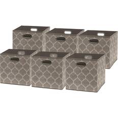 Beige Storage Boxes Simple Houseware 6 Pack Printing Fabric Cube Bin with Handle Beige Storage Box