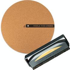 Record Cleaners World wide stereo record care kit w/ 12" cork slipmat & antistatic record brush Natural (Tan)