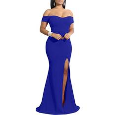 YMDUCH Off Shoulder High Split Long Formal Dress - Royal Blue