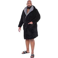 D555 Newquay Big Tall King Size Hooded Bath Robe Dressing Gown - Black