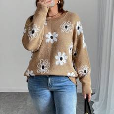 Florals - Women Jumpers Shein Plus Size Casual Pullover Sweater - Winter