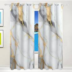 Orezi White Gold Black Marble Blackout Curtains 84 x 55 in