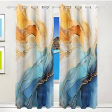 Orezi Light Blue White Gold Marble Blackout Curtains 72 x 55 in