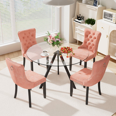 House of Hampton 5-Piece Pedestal Metal Pink Dining Set 5