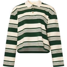 Noella Lynlee Stripe Cropped Polo Shirt - Green/Off White