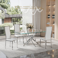 Glass - Gold Dining Sets Ivy Bronx Rectangle Tempered Glass Dining Set