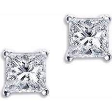 Edwin Earls Princess Cut Screwback Earrings - Silver/Transparent
